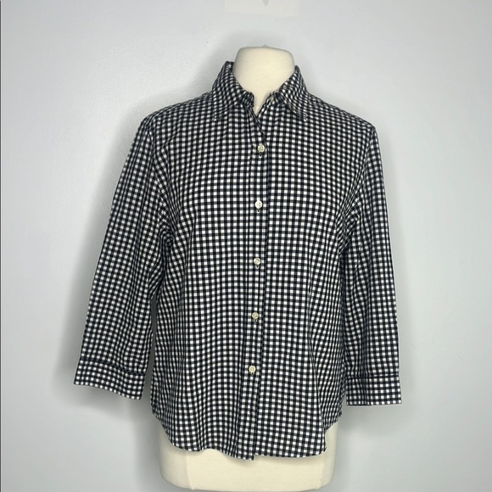 Women's Evan-Picone Gingham Check Stretch Black & White Checkered shirt